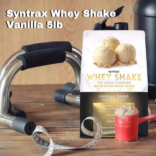 Syntrax Whey Shake The Gold Standard, 5lbs - Vanilla Shake - Muscle Support - Pack of 1 with Keychain