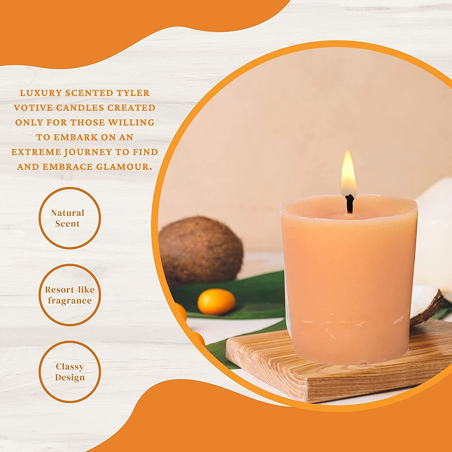 Tyler Candle Company Orange Vanilla Votive Candles - Luxury Scented Candle with Essential Oils - 16 Pack of 2 oz Small Candles with 15 Hour Burn Time Each - with Bonus Key Chain