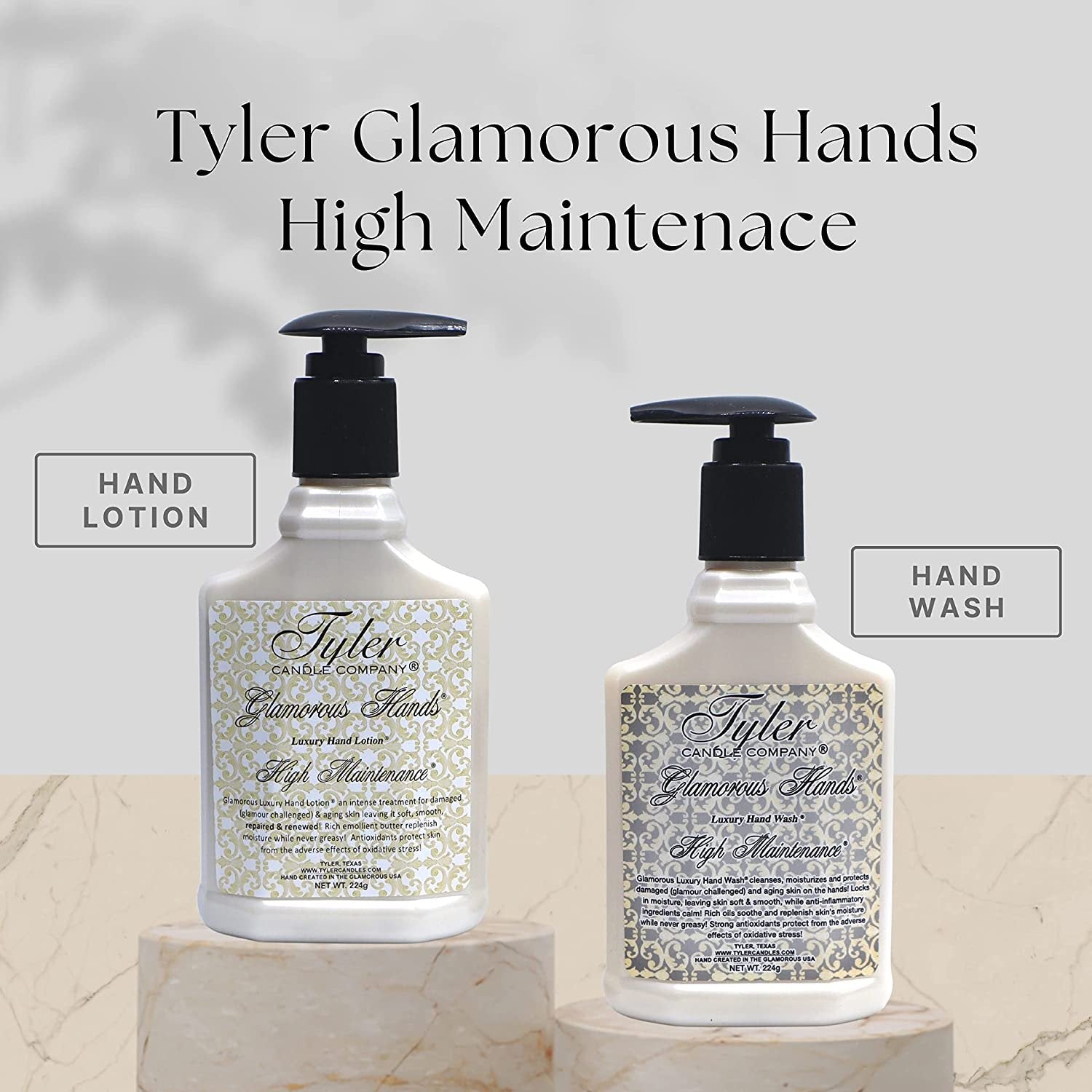 Tyler Candle Company High Maintenance Glamorous Hand Wash and Hand Lotion Gift Set - Pack of 2, 8 Oz Scented Hand Cream Pump Bottles for Luxury Skin Care (High Maintenance) with Bonus Keychain
