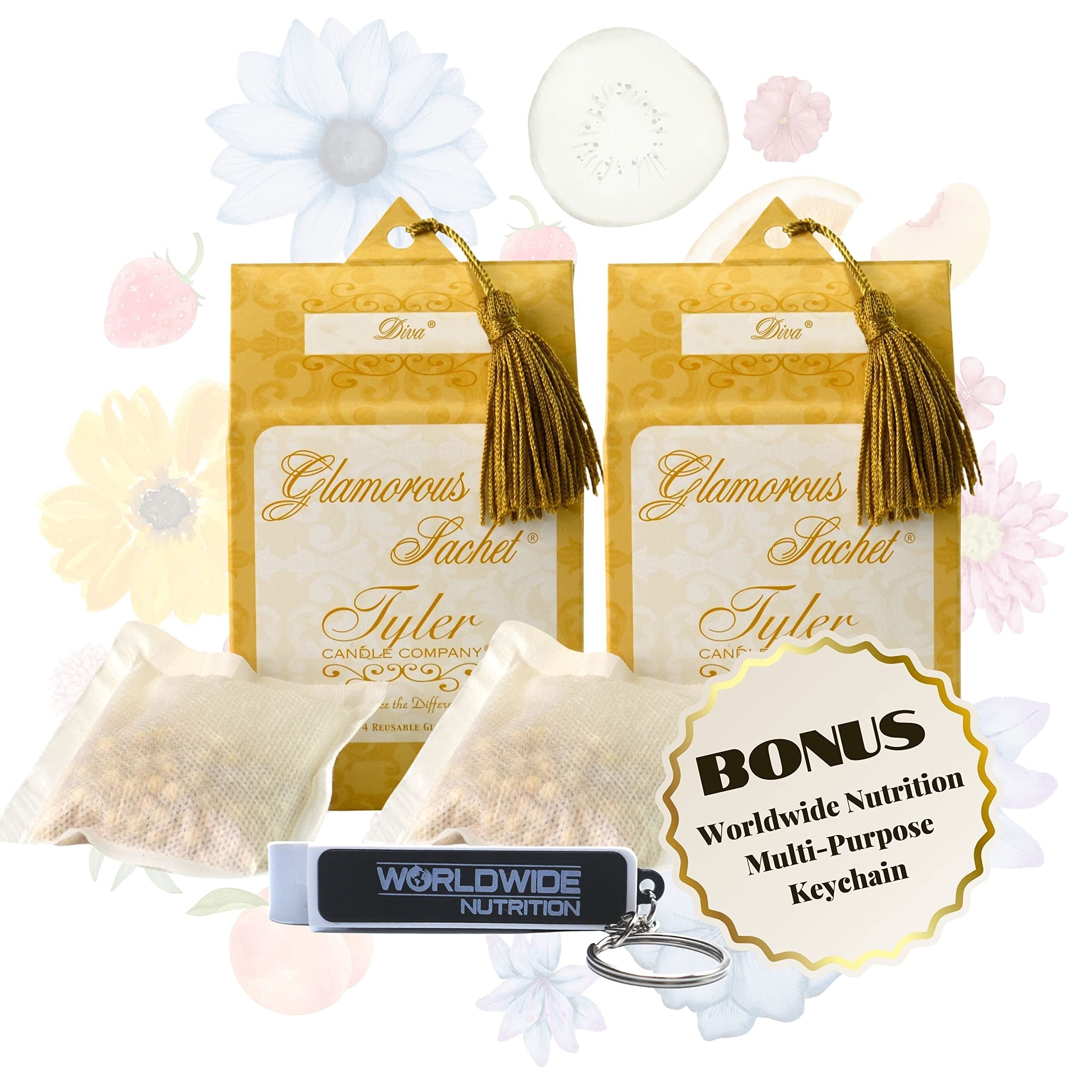 Tyler Candle Company Diva Dryer Sheet Sachets - Glamorous Reusable Dryer Sheets - Sachets for Drawers and Closets - 2 Pack of 4 Sachets, Dryer, Home, or Personal Sachet, with Bonus Key Chain