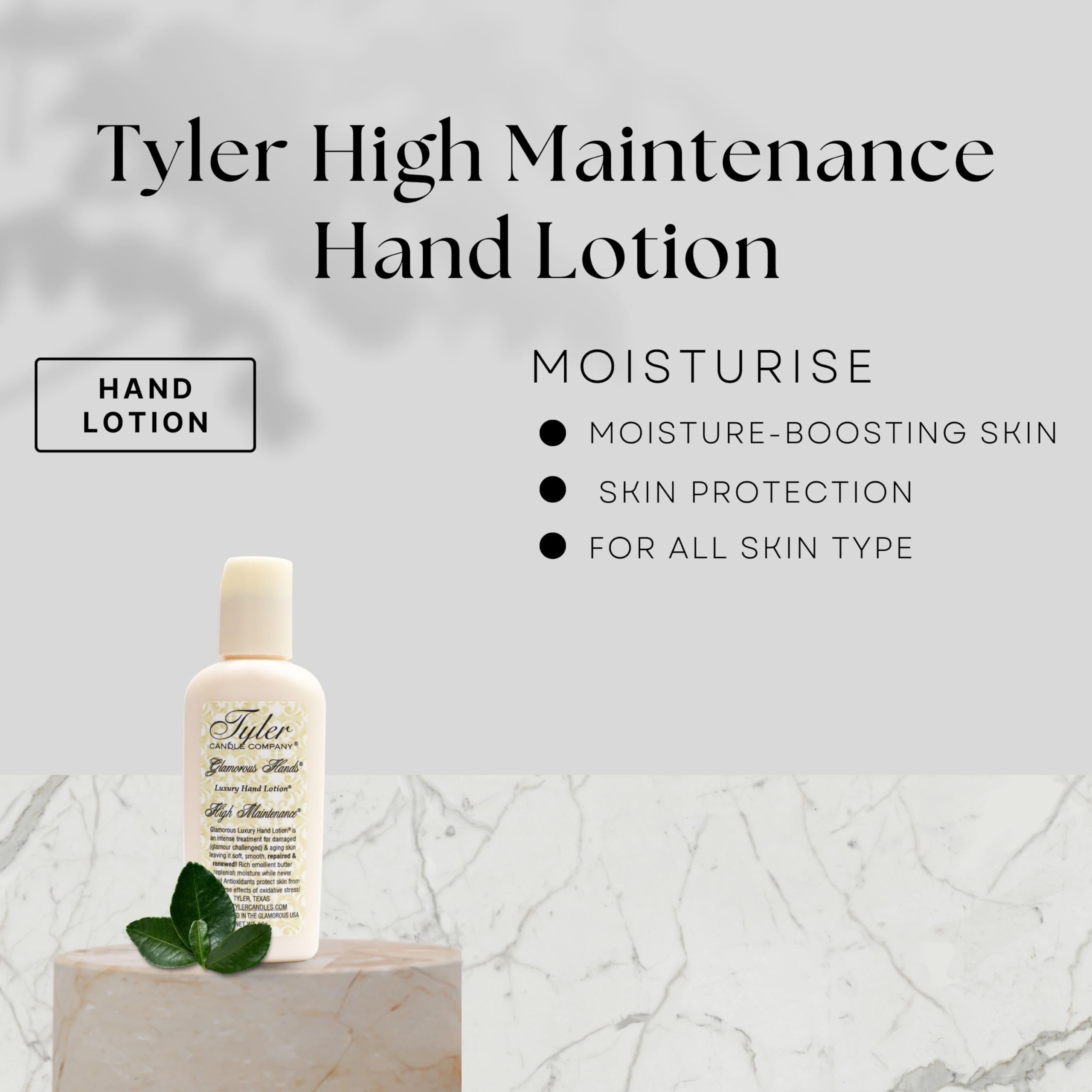 Tyler Candle Company High Maintenance Scent Glamorous Hand Lotion - For Damaged and Aging Skin - 2oz (56g) with Keychain