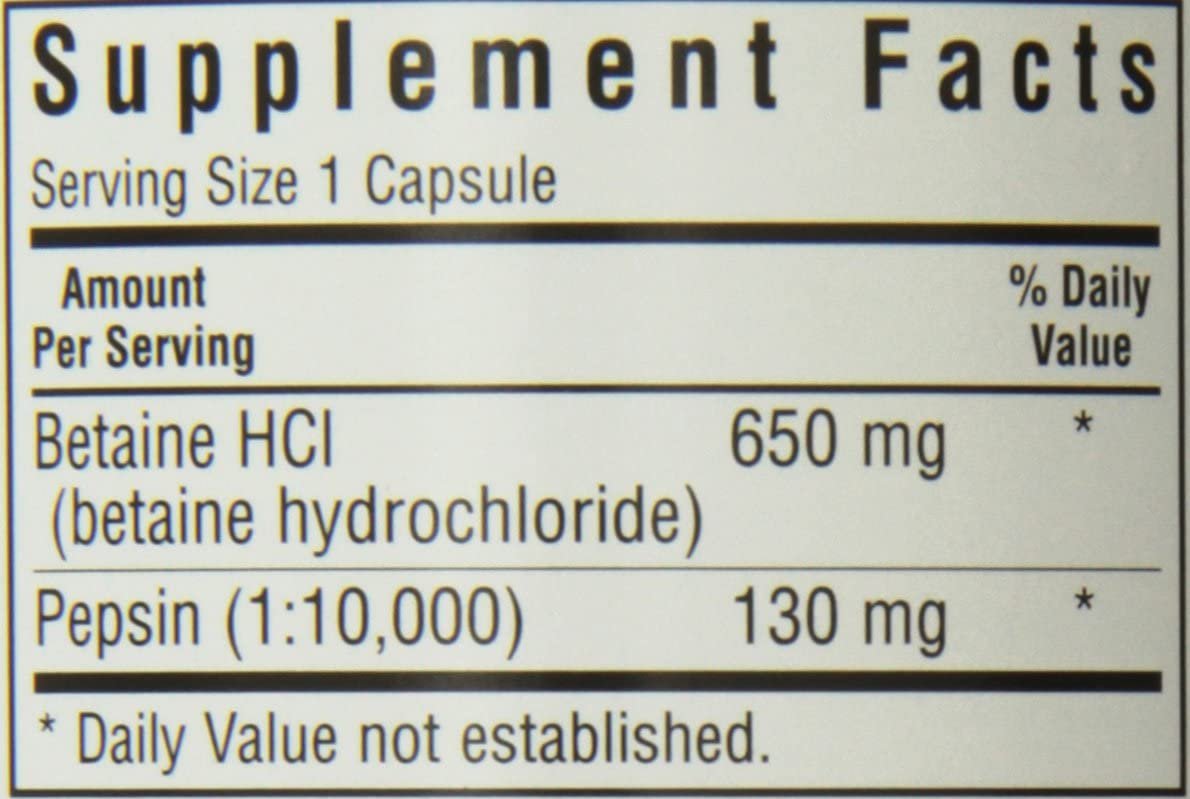 BlueBonnet Betaine HCI Plus Pepsin Vegetarian Capsules, 180 Count, White (743715008977)