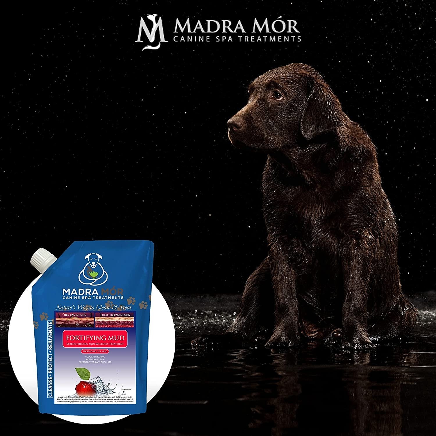 Madra Mor Massaging SPA Mud - Luxurious Dog Skin Wellness Treatment - Cleanse - Protect - Rejuvenate - Fortifying Mud - 1 Pack (10oz) - with Multi-Purpose Key Chain