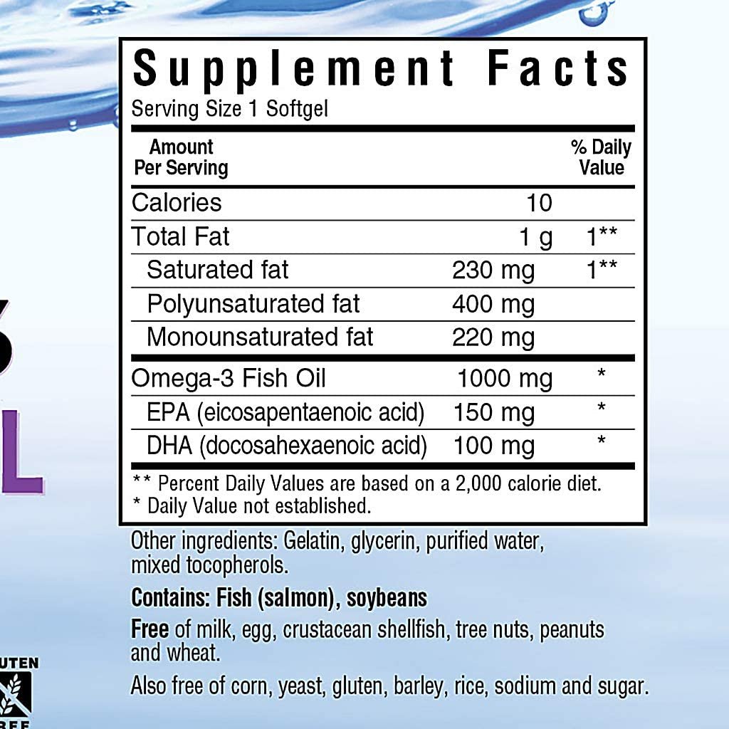 BlueBonnet Natural Omega-3 Salmon Oil Softgels, 180 Count, White