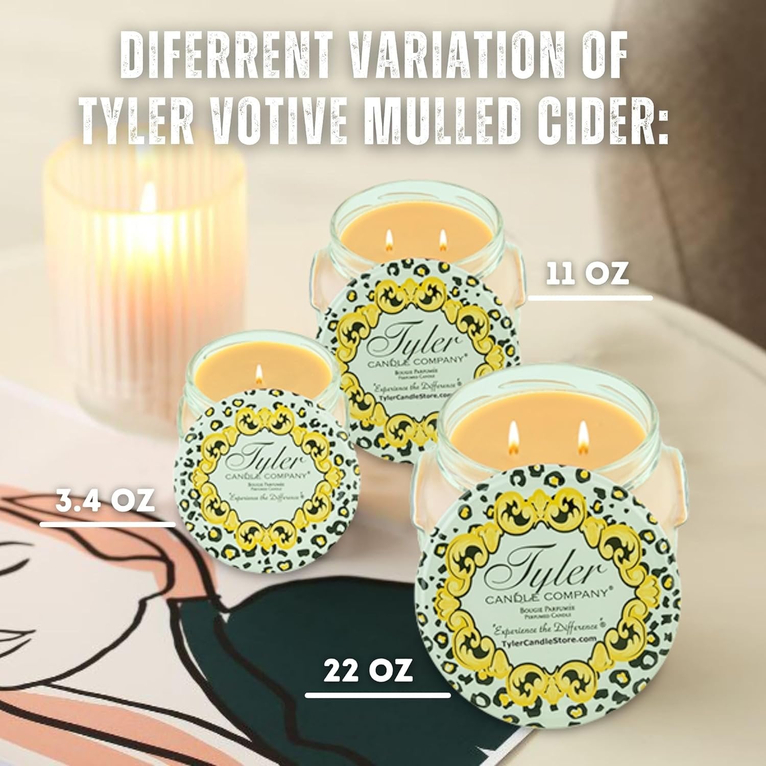 Tyler Candle Company Mulled Cider Candles - Luxuriously Scented Fall Candles with Essential Oils - 3.4 oz Extra Large Candle & Multi-Purpose Key Chain