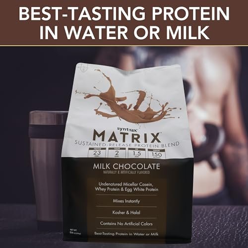 Syntrax Matrix Milk Chocolate Whey Casein Blend Protein Powder - Instant Mix High Protein Powder 5lb - Kosher and Halal - Pack of 1 with Keychain