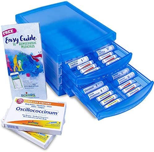 Boiron HomeoFamily Kit with The Essentials - 32 Assorted Homeopathic Tubes, 12 Oscillococcinum Doses, and a Handy Storage Case