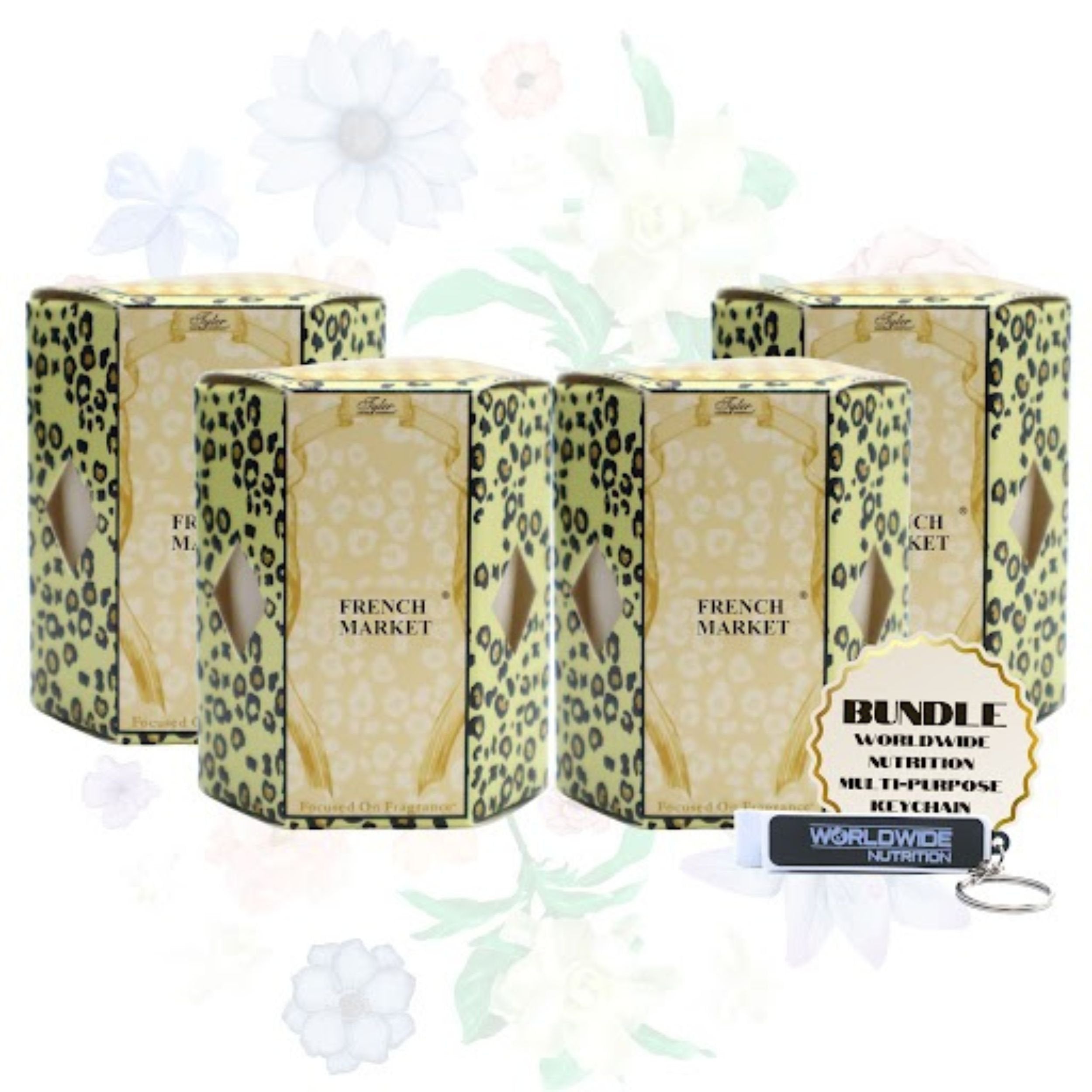 Tyler Candle Company French Market Votive Candles - Luxury Scented Candle with Essential Oils - 4 Pack of 2 oz Small Candles with 15 Hour Burn Time Each - Bonus Multi Purpose Key Chain