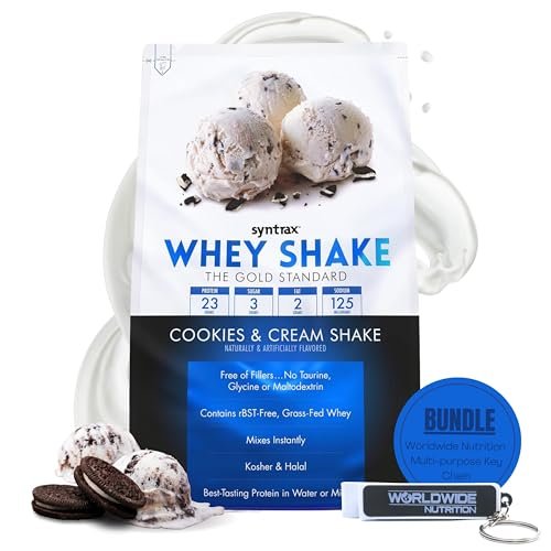Syntrax Whey Shake The Gold Standard, 5lbs - Cookies & Cream Shake - Muscle Support - Pack of 1 with Keychain