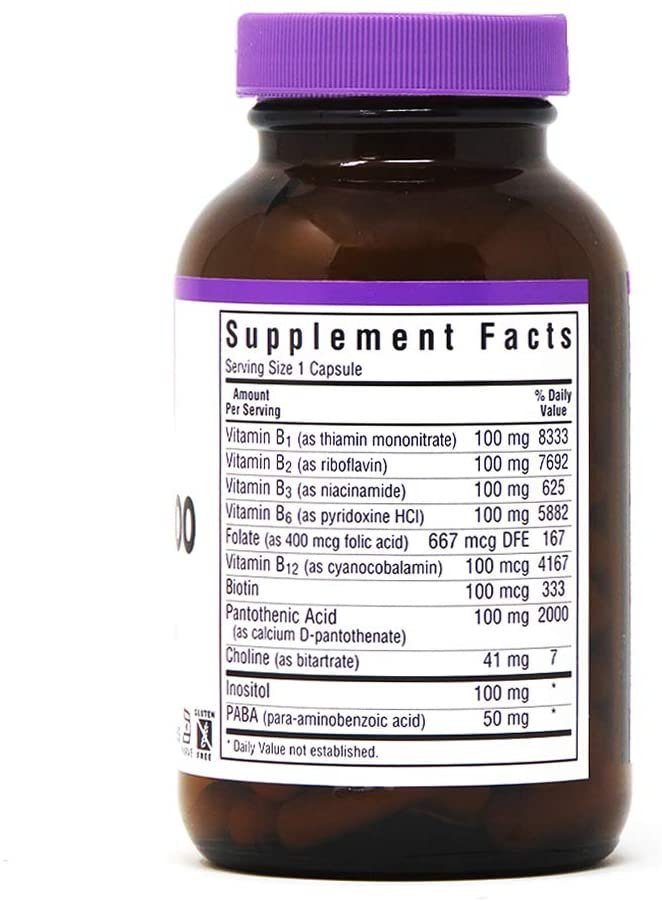 Bluebonnet Nutrition B Complex, Complete Full Spectrum, Vitamin B6, B12, Biotin, Folate, Vegan, Vegetarian, Gluten, Soy & Milk Free, Kosher, 100 Count