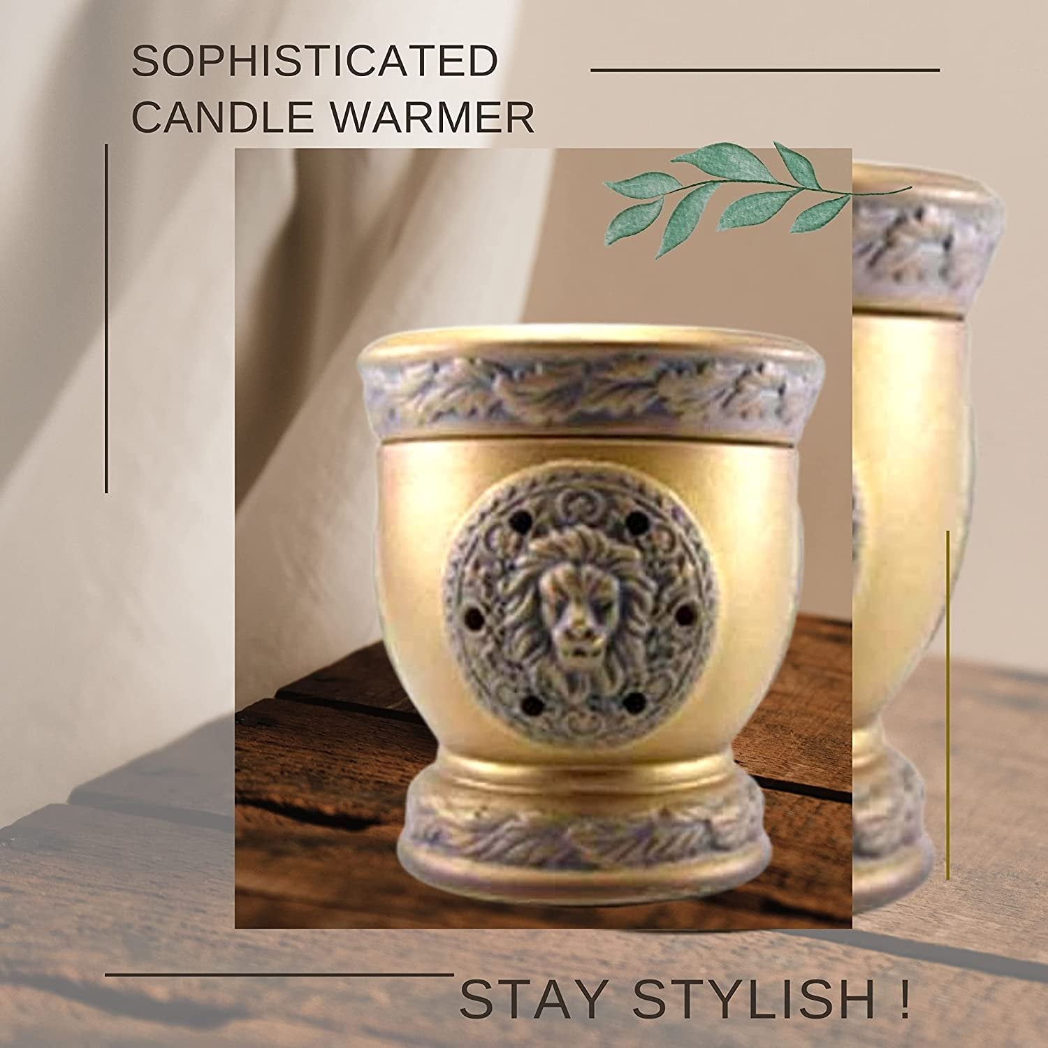 Tyler Candle Company Lionesque Matte Bronze Fragrance Wax Warmer - Candle Wax Melt Warmer - Home Decor Candle Accessories with Included 6 Diva Scent Wax Melts - 5.5 x 5" in with Bonus Key Chain