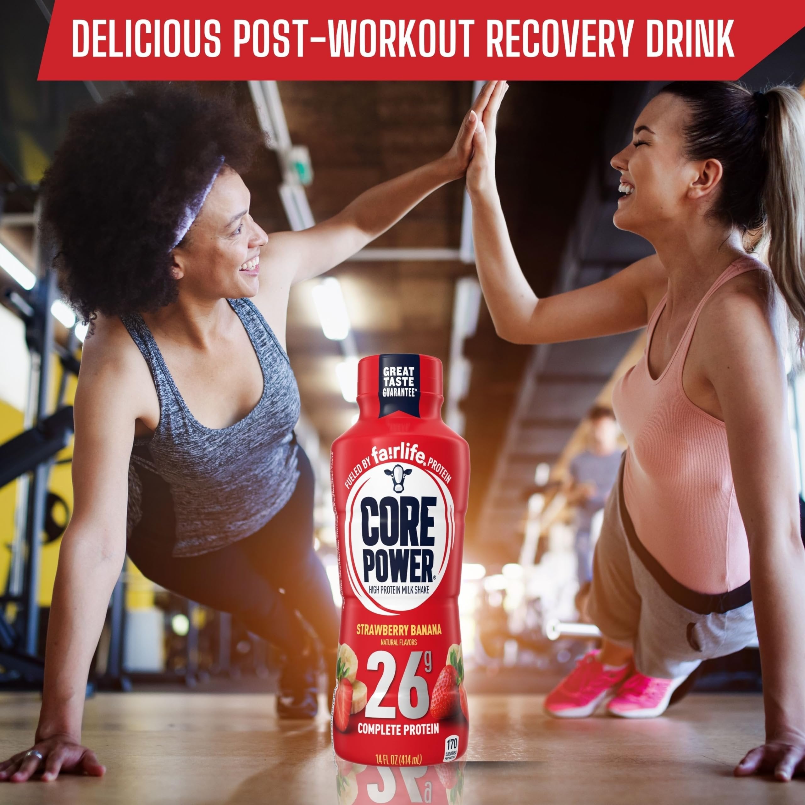 Fairlife Core Power 26g Complete Protein Strawberry Banana Milk Shake for Workout Recovery - Kosher - 14 oz (12 Pack) with Keychain