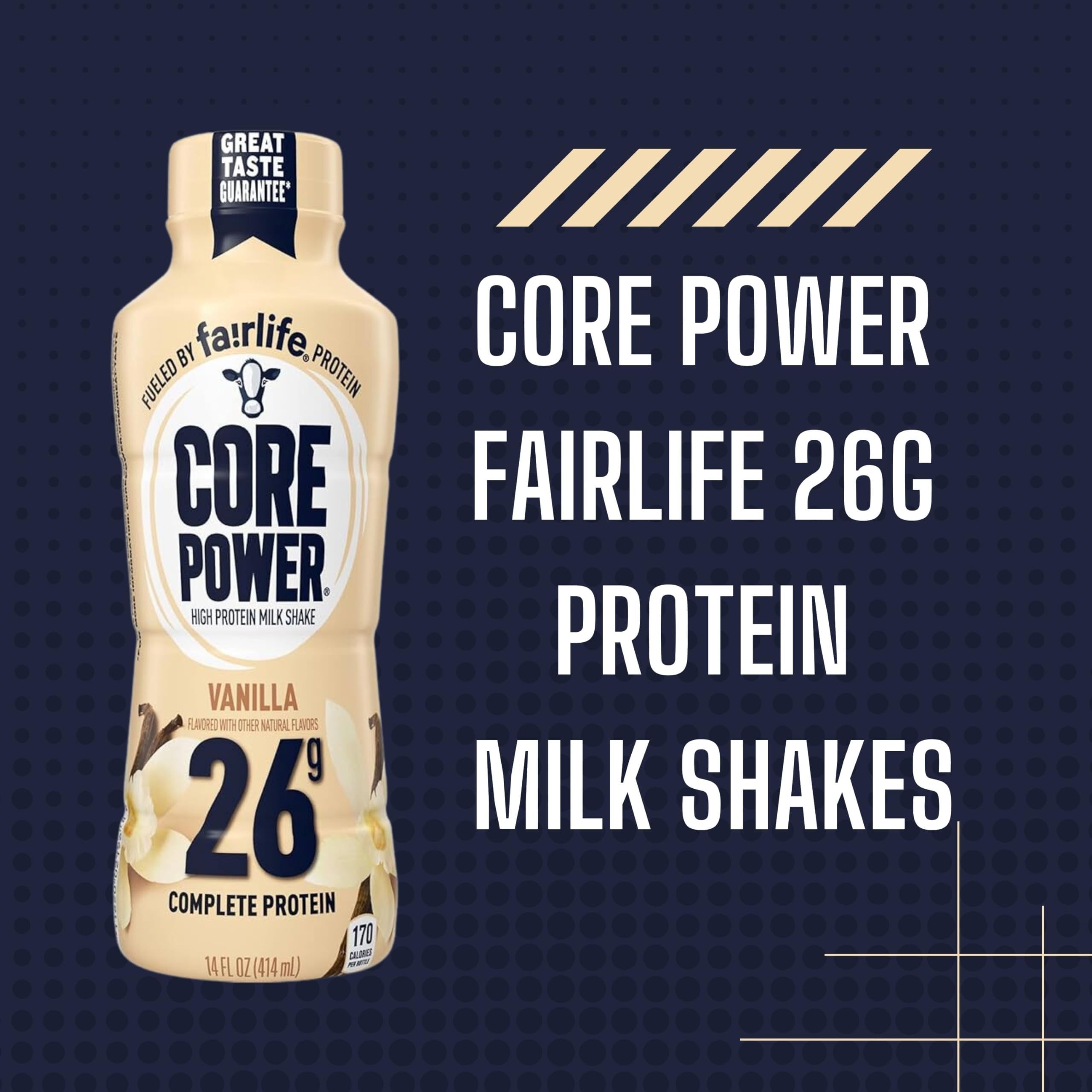 Fairlife Core Power 26g Complete Protein Vanilla Milk Shake Drink for Workout Recovery - Kosher - 14 oz (12 Pack) with Keychain