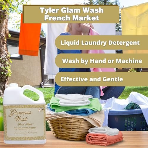 Tyler Candle Company Glamorous Wash French Market Fine Laundry Liquid Detergent - Hand and Machine-Washable - 3.78L (1Gal) - Pack of 1 with Multi-Purpose Key Chain