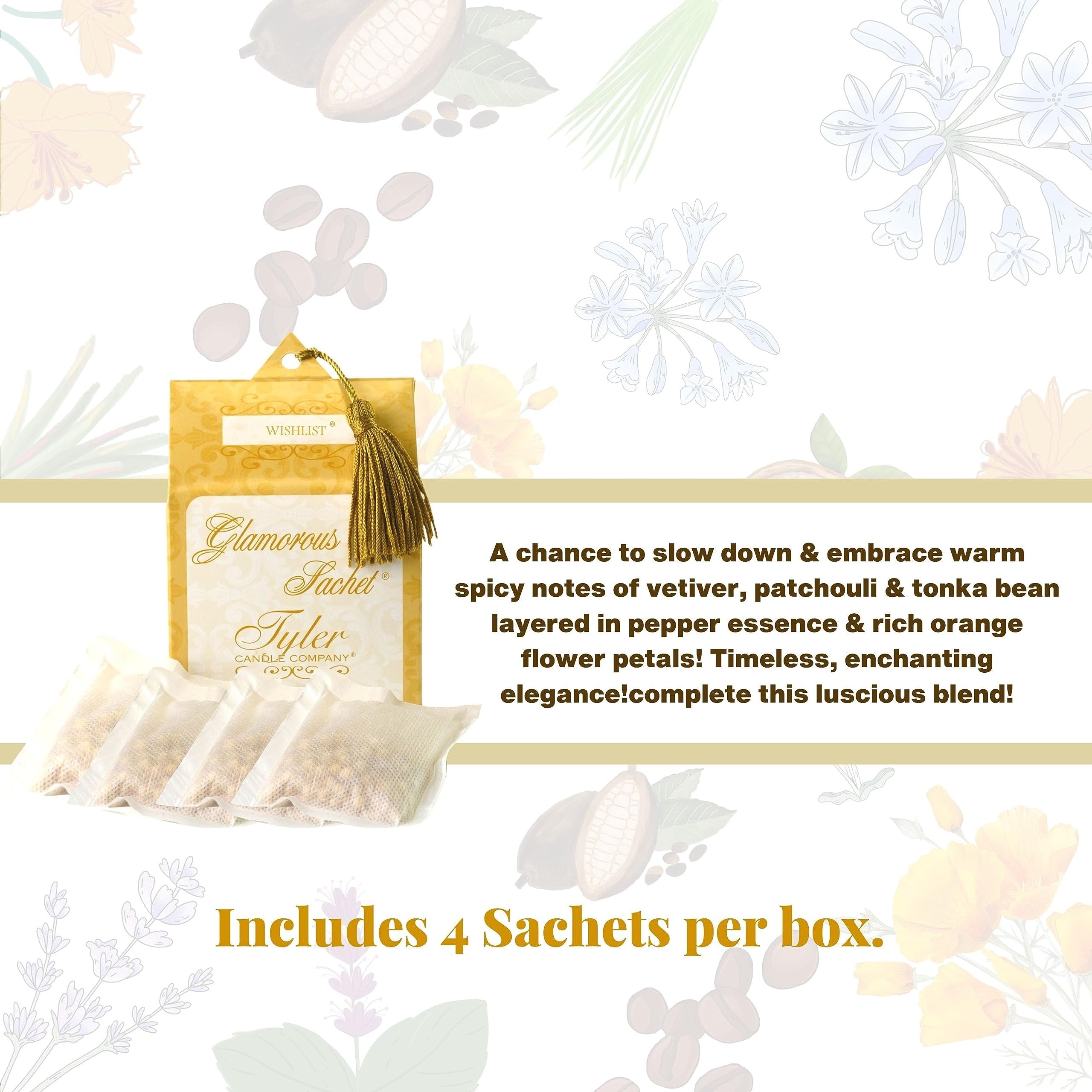 Tyler Candle Company Wishlist Dryer Sheet Sachets - Glamorous Reusable Dryer Sheets - Sachets for Drawers and Closet Refresher - 1 Pack, 4 Sachets and Multi-Purpose Key Chain