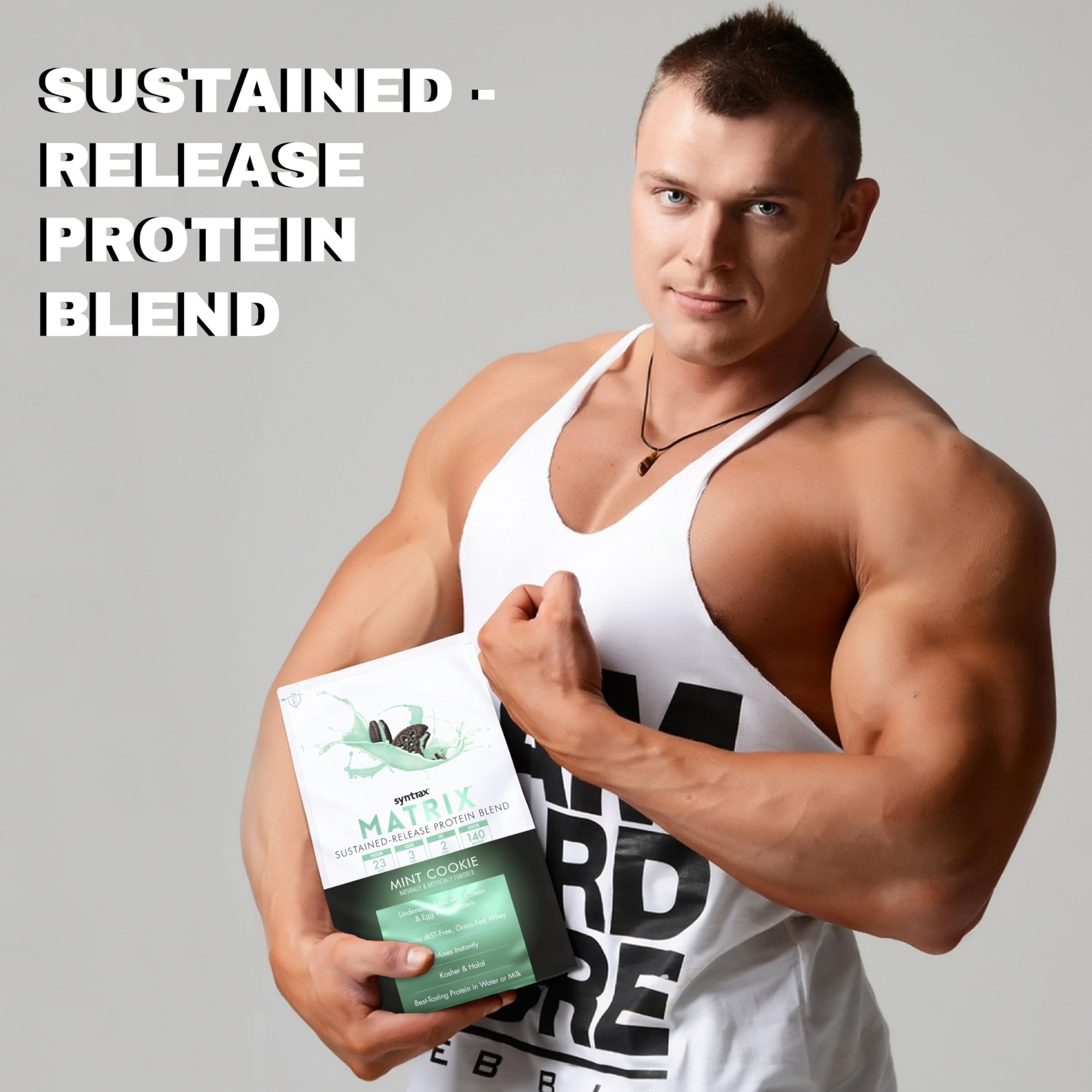 Syntrax Matrix Protein Powder 2.0 Sustained-Release Whey Protein Powder Blend - Instant Mix Protein Powder Mint Cookie, 2 Pounds - Pack of 1 with Keychain
