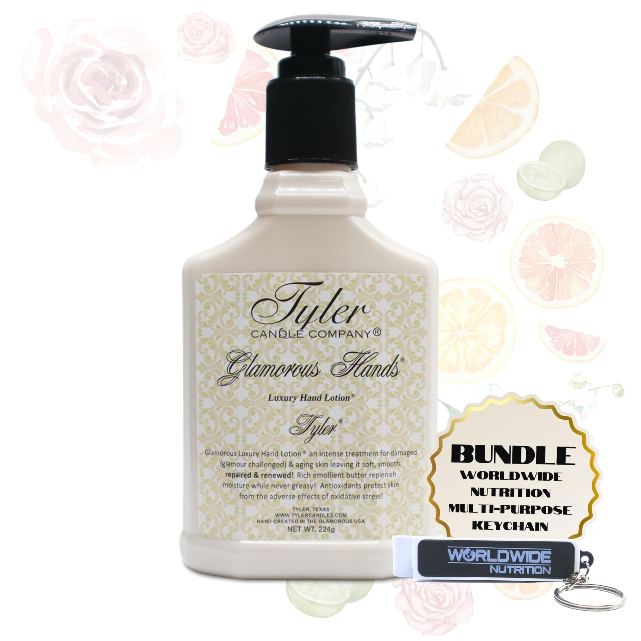 Tyler Hand Lotion - Tyler Scented and Small Hand Cream For Dry Hands with Moisture-Boosting Skin - 8 Oz Travel Size Luxury Hand Lotion and Multi-Purpose Key Chain