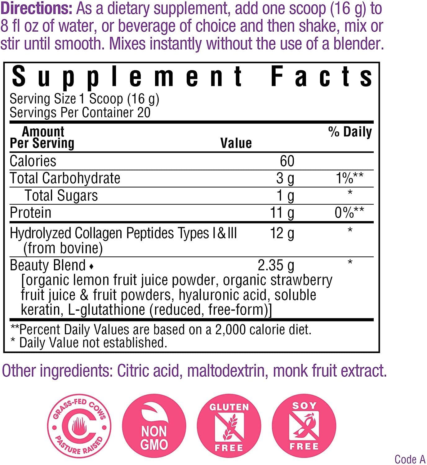 Bluebonnet Nutrition Collagen Refreshers Beauty Powder, Keto and Paleo, Beauty Lift*, Soy-Free, Gluten-Free, Non-GMO, Grass-fed Cows, Pasture Raised, 11.29 oz, 20 Servings, Strawberry Lemon Flavor