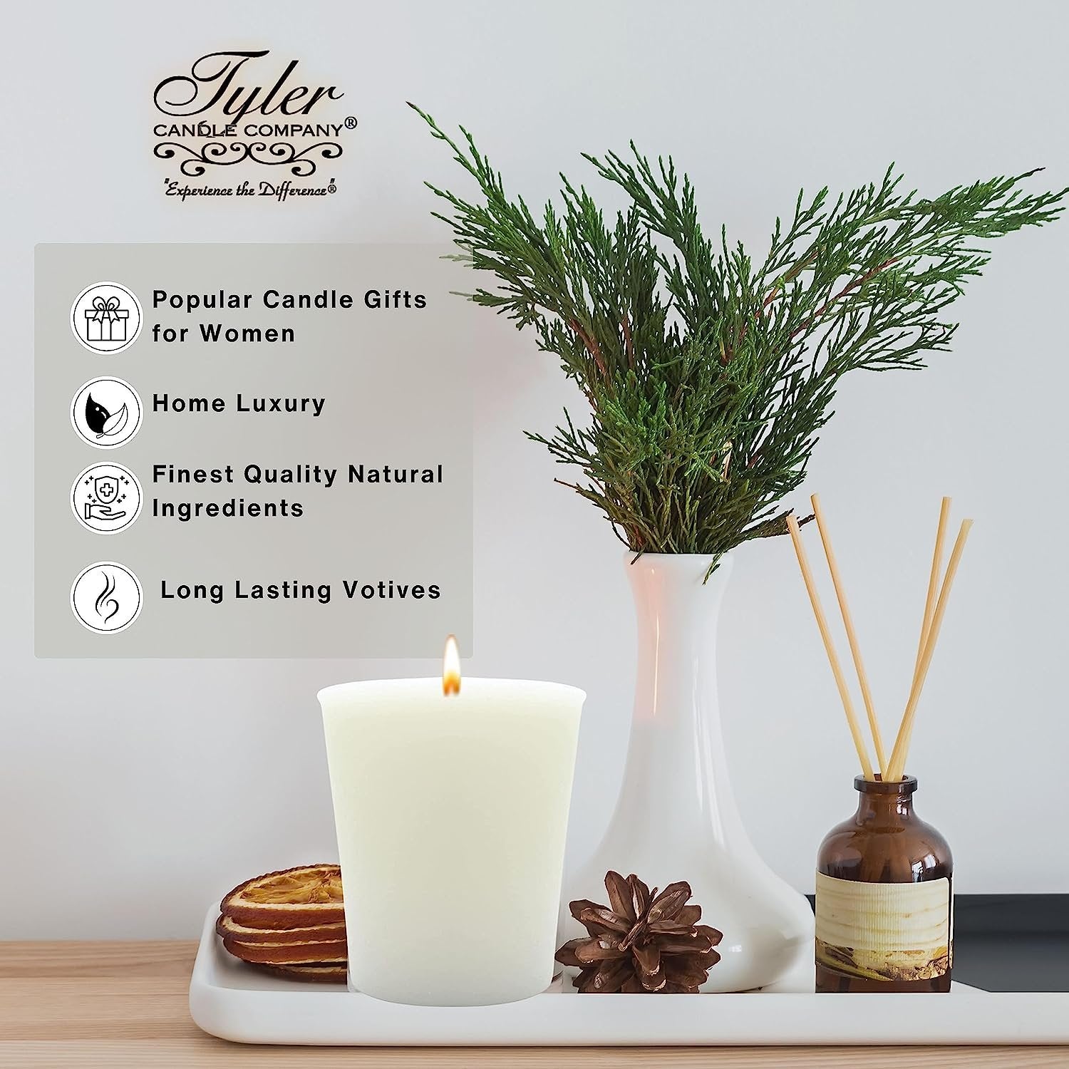 Tyler Candle Company Regal Votive Candles - Luxury Scented Candle with Essential Oils - 4 Pack of 2 oz Small Candles with 15 Hour Burn Time Each - with Bonus Key Chain