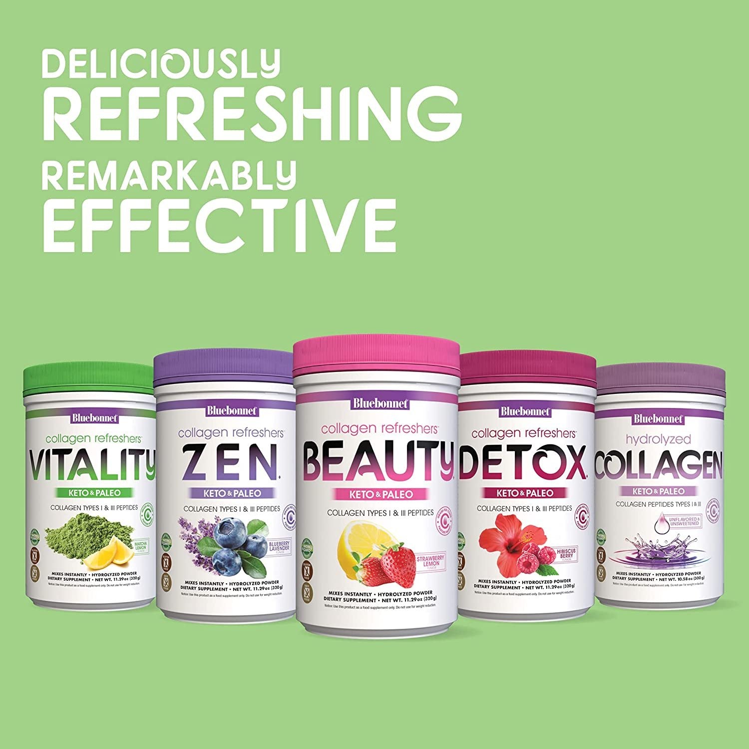 Bluebonnet Nutrition Collagen Refreshers Vitality Powder, Keto and Paleo, Energy Boost*, Soy-Free, Gluten-Free, Non-GMO, Grass-fed Cows, Pasture Raised, 11.29 oz, 20 Servings, Matcha Lemon Flavor