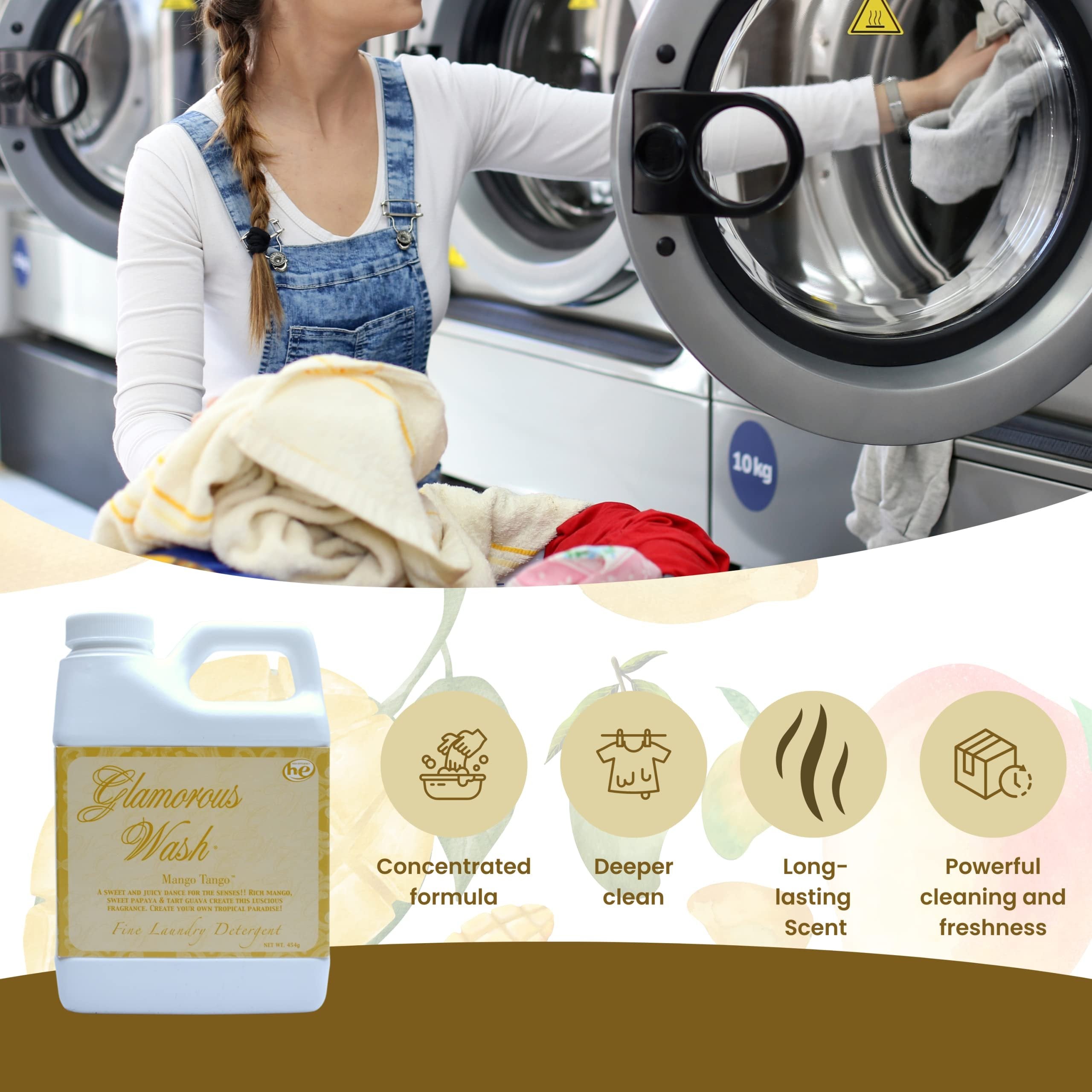 Tyler Candle Company Glamorous Wash Mango Tango Scent Fine Laundry Detergent - Luxury Liquid Laundry Detergent - Hand and Machine Washable - 16 oz, 454 gram with Bonus Multi Purpose Key Chain