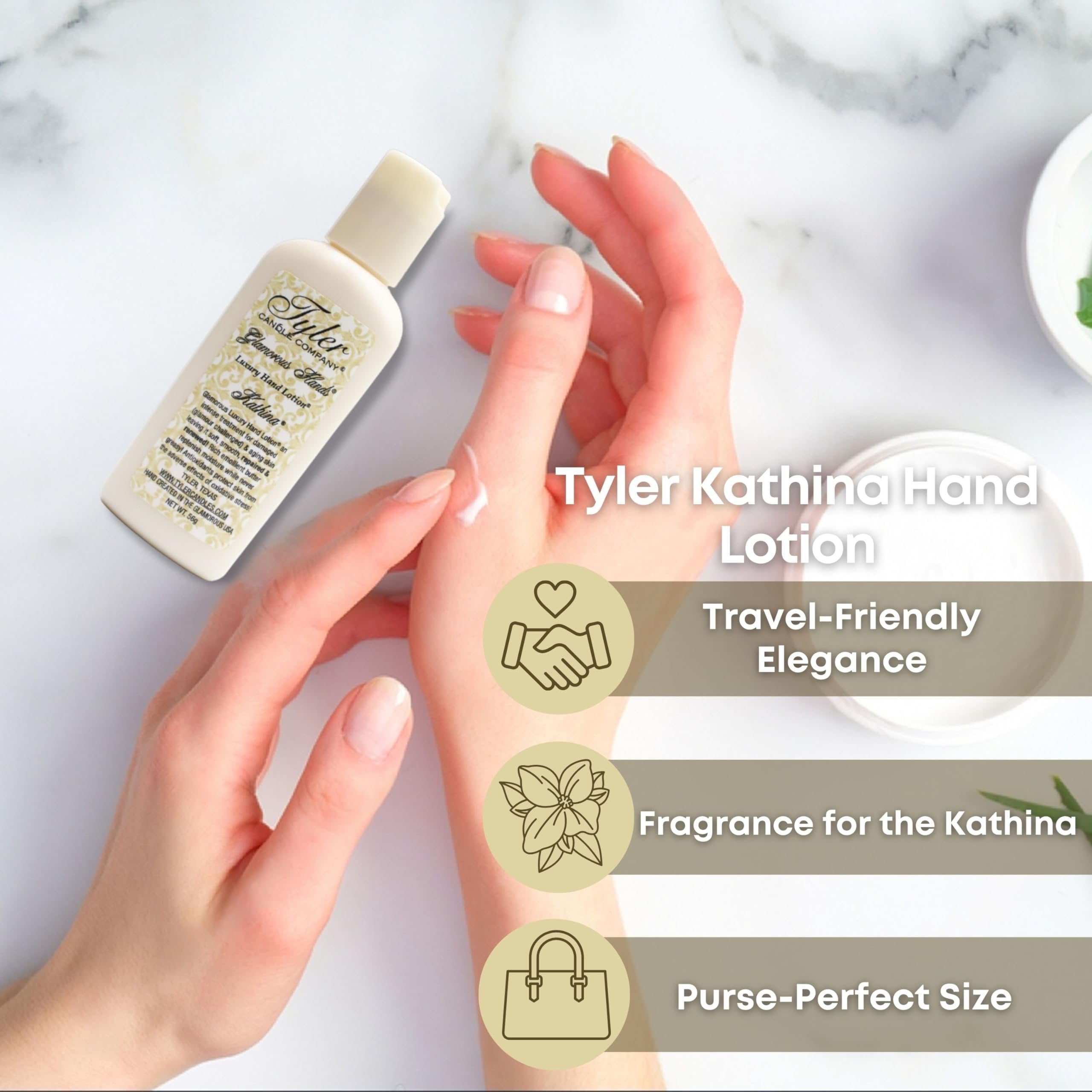 Tyler Kathina Hand Lotion - Scented & Small Hand Cream For Dry Hands w/Moisture-Boosting Skin- 2 Oz Travel Size Luxury Hand Moisturizer & Multi-Purpose Key Chain
