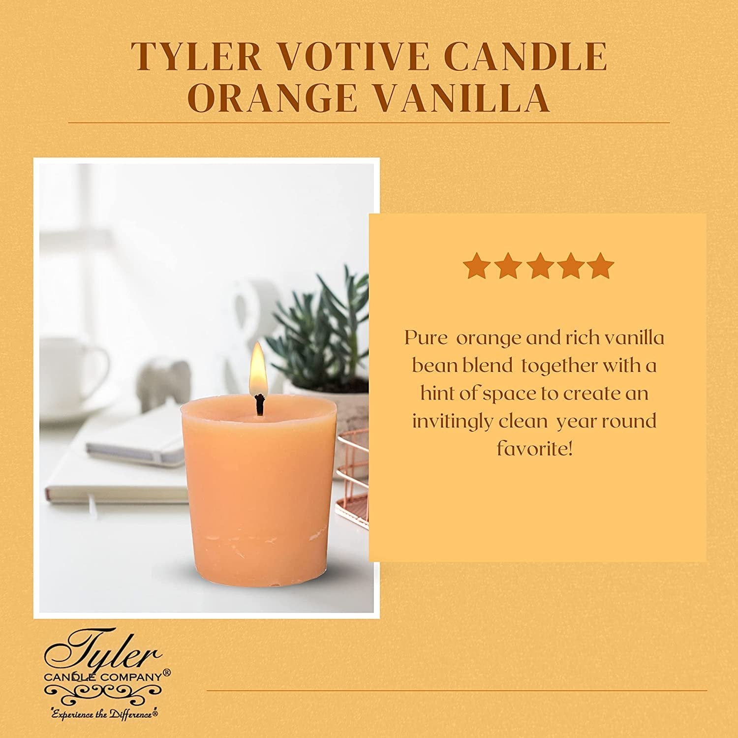 Tyler Candle Company Orange Vanilla Votive Candles - Luxury Scented Candle with Essential Oils - 16 Pack of 2 oz Small Candles with 15 Hour Burn Time Each - with Bonus Key Chain
