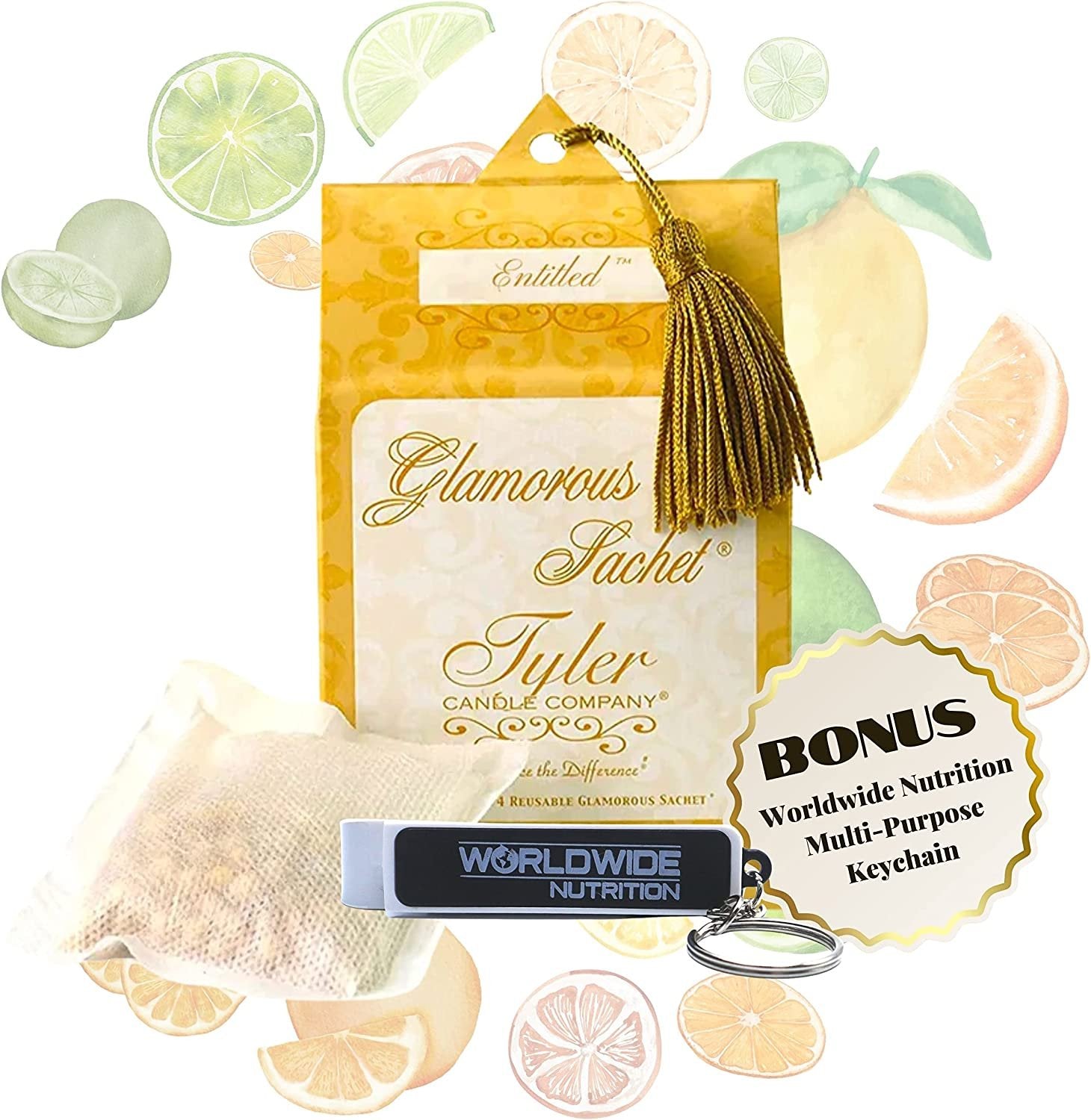 Tyler Candle Company Entitled Dryer Sheet Sachets - Glamorous Reusable Dryer Sheets - Sachets for Drawers and Closets - 1 Pack, 4 Sachets, Dryer, Home, or Personal Sachet, with Bonus Key Chain