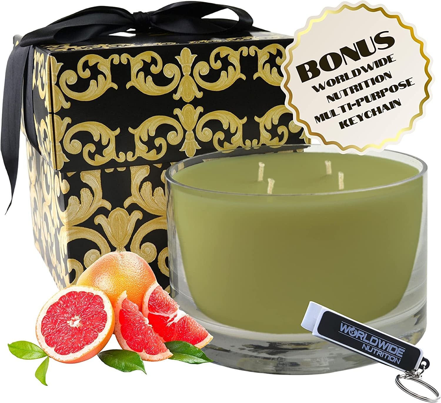 Tyler Candle Company 40 oz Tyler Scented Candle | 4 Wick Large Candle | Long Lasting 220 Hr Burn | Decorative Candles | Home Decor Gift for Women & Men w Worldwide Nutrition Multi Purpose Key Chain