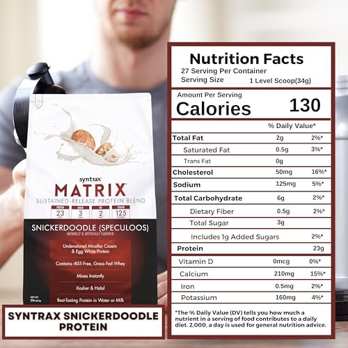 Syntrax Matrix Protein Powder Sustained-Release Casein Protein and Whey Protein Powder - Instant Mix Snickerdoodle Protein Powder Flavor, 2lbs - Pack of 1 with Keychain