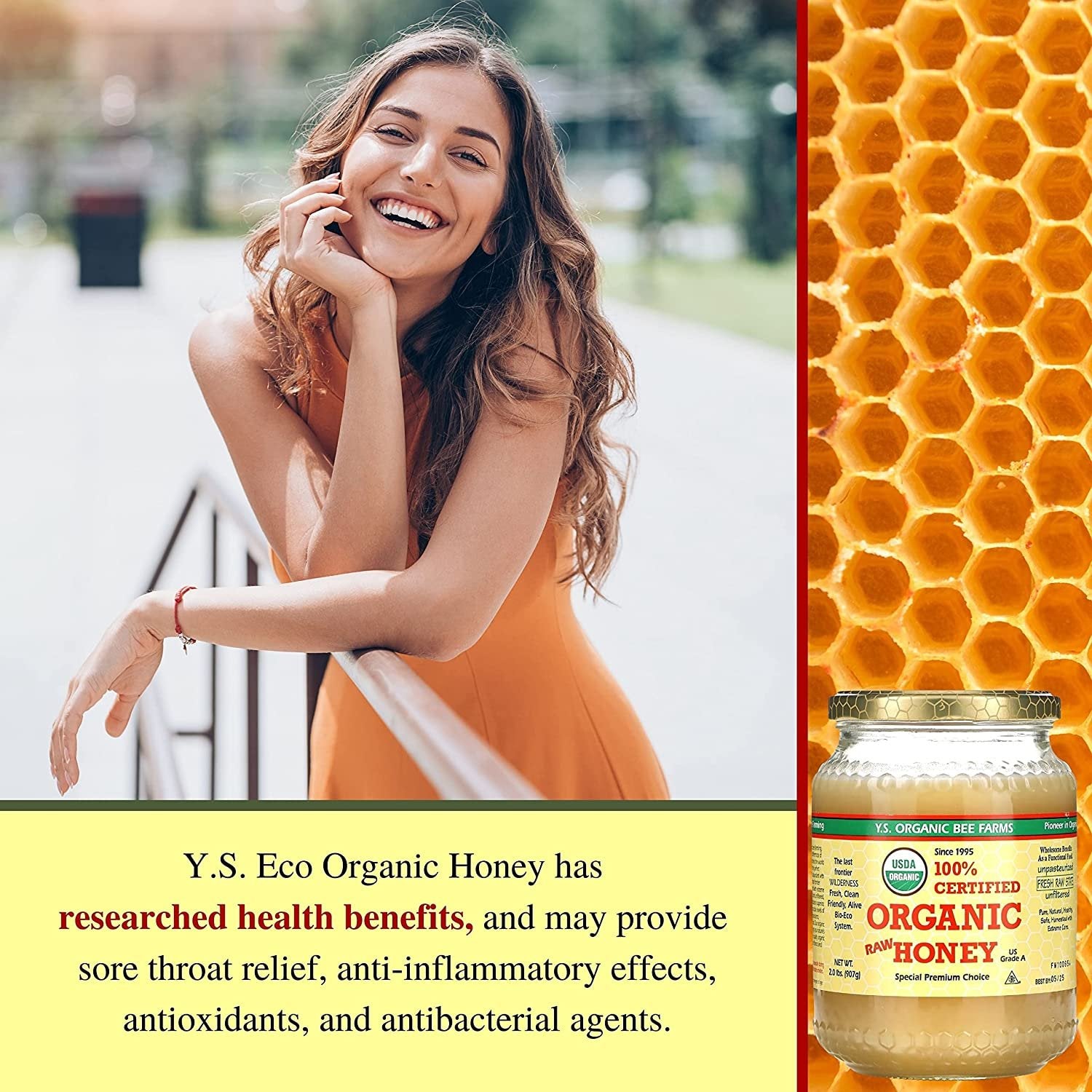 Y.S. Organic Bee Farms, 100% Certified Y.S. Organic Raw Honey, Unpasteurized, Unfiltered, Fresh Raw State, Kosher, Pure, Natural, Healthy, Safe, Gluten Free, Harvested with Extreme Care, 2 Lb (6)