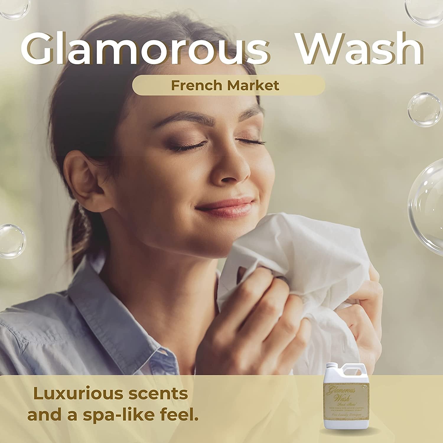 Tyler Candle Company Glamorous Wash French Market Scent Fine Laundry Liquid Detergent - Liquid Laundry Detergent for Clothing - Hand and Machine Washable - 32 oz, 907-grams Container w Bonus Key Chain
