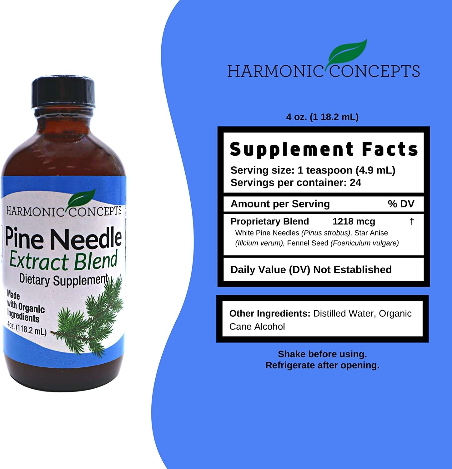 Harmonic Concepts Pine Needle Extract Blend - Organic Liquid Dietary Supplement - Vitamin A and Vitamin C - Immune Support Supplement - 4 Oz with Worldwide Nutrition Multi Purpose Key Chain
