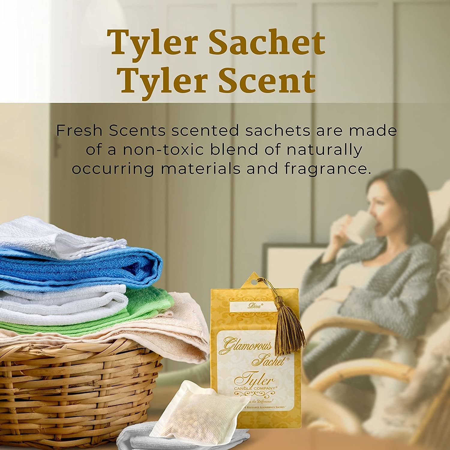 Tyler Candle Company Diva Dryer Sheet Sachets - Glamorous Reusable Dryer Sheets - Sachets for Drawers and Closets - 1 Pack, 4 Sachets, Dryer, Home, or Personal Sachet, with Bonus Key Chain