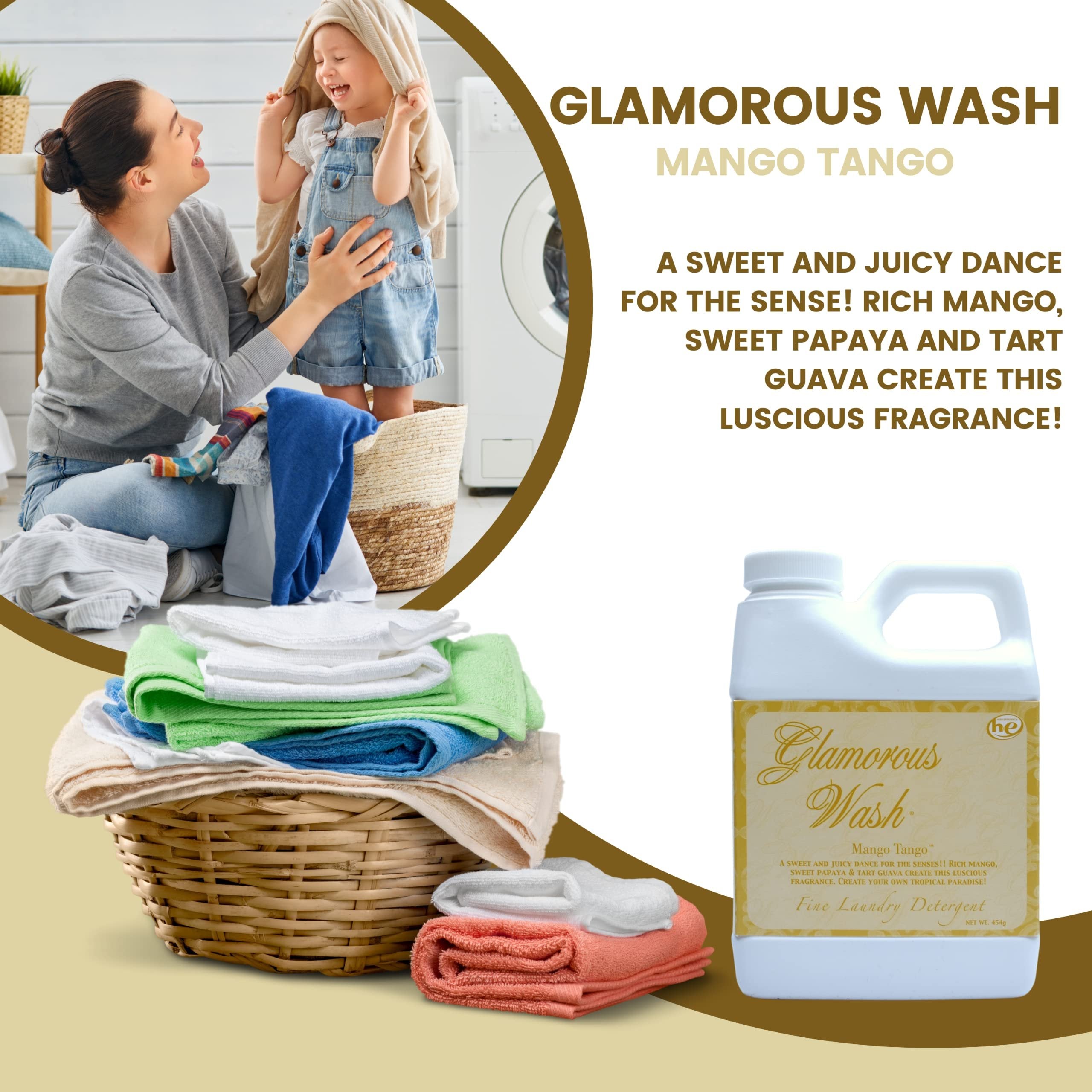 Tyler Candle Company Glamorous Wash Mango Tango Scent Fine Laundry Detergent - Luxury Liquid Laundry Detergent - Hand and Machine Washable - 16 oz, 454 gram with Bonus Multi Purpose Key Chain