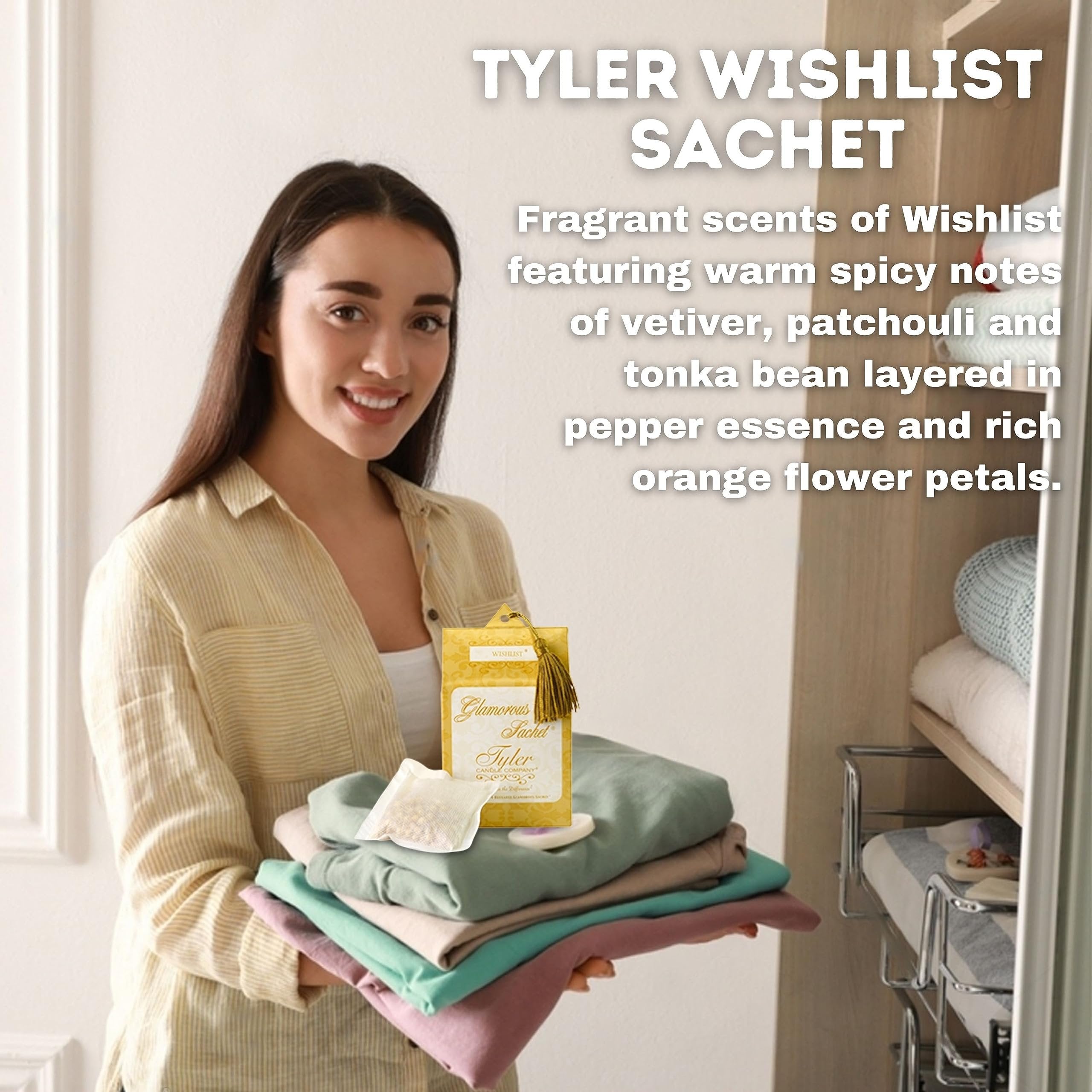 Tyler Candle Company Wishlist Dryer Sheet Sachets - Glamorous Reusable Dryer Sheets - Sachets for Drawers and Closet Refresher - 1 Pack, 4 Sachets and Multi-Purpose Key Chain