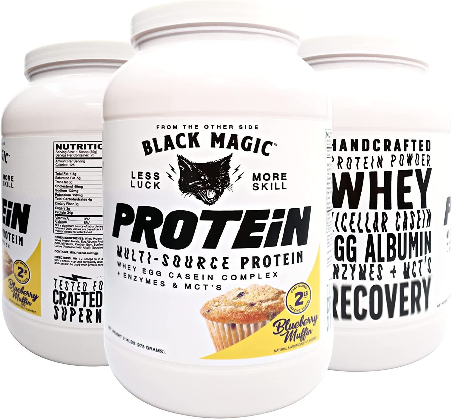 Black Magic Multi-Source Protein - Whey, Egg, and Casein Complex with Enzymes & MCT Powder - Pre Workout and Post Workout - Honey Grahms Protein Powder - 24g Protein - 2 LB with Bonus Key Chain