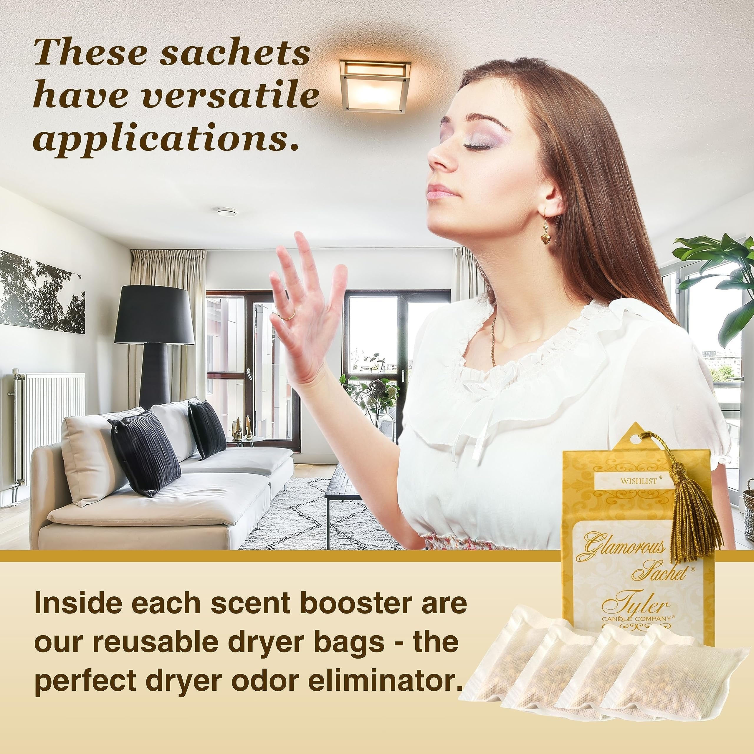 Tyler Candle Company Wishlist Dryer Sheet Sachets - Glamorous Reusable Dryer Sheets - Sachets for Drawers and Closet Refresher - 1 Pack, 4 Sachets and Multi-Purpose Key Chain