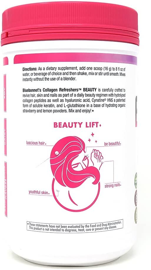 Bluebonnet Nutrition Collagen Refreshers Beauty Powder, Keto and Paleo, Beauty Lift*, Soy-Free, Gluten-Free, Non-GMO, Grass-fed Cows, Pasture Raised, 11.29 oz, 20 Servings, Strawberry Lemon Flavor