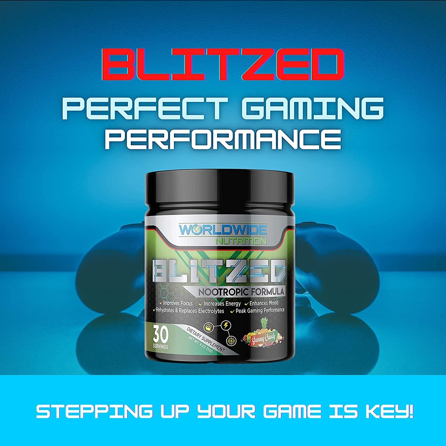 Worldwide Nutrition Blitzed Nootropic Formula - All Natural Energy Drink Mix Powder - Brain Supplements for Memory and Focus - Enhanced Focus and Energy Supplement- Gummy Candy Flavor - 30 Servings