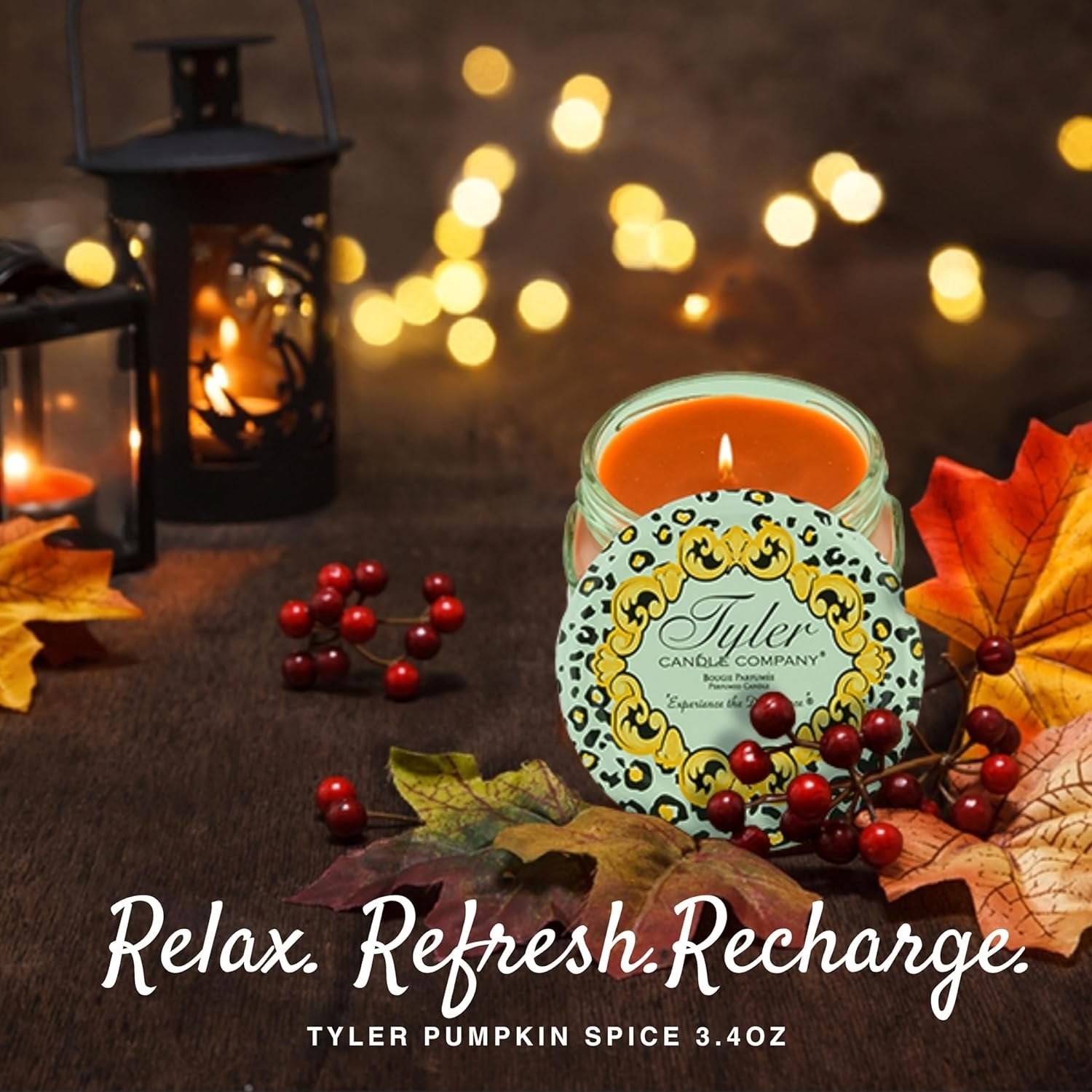 Tyler Candle Company Pumpkin Spice Scented Candle in a Glass Jar, 3.4 oz - Pack of 1 with Keychain