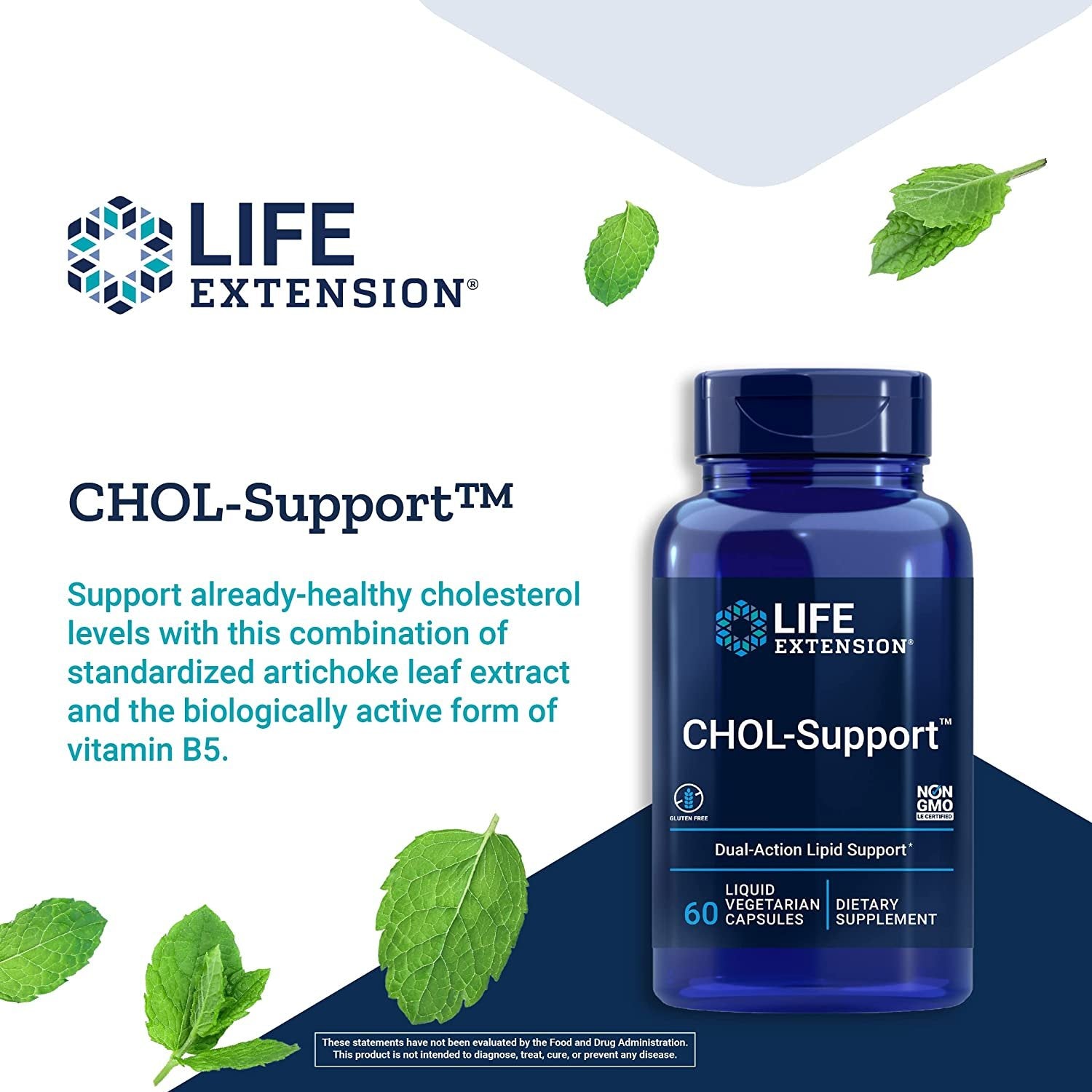 Life Extension CHOL-Support Cholesterol Management Support Supplement – Gluten-Free, Non-GMO, Vegetarian – 60 Liquid Vegetarian Capsules