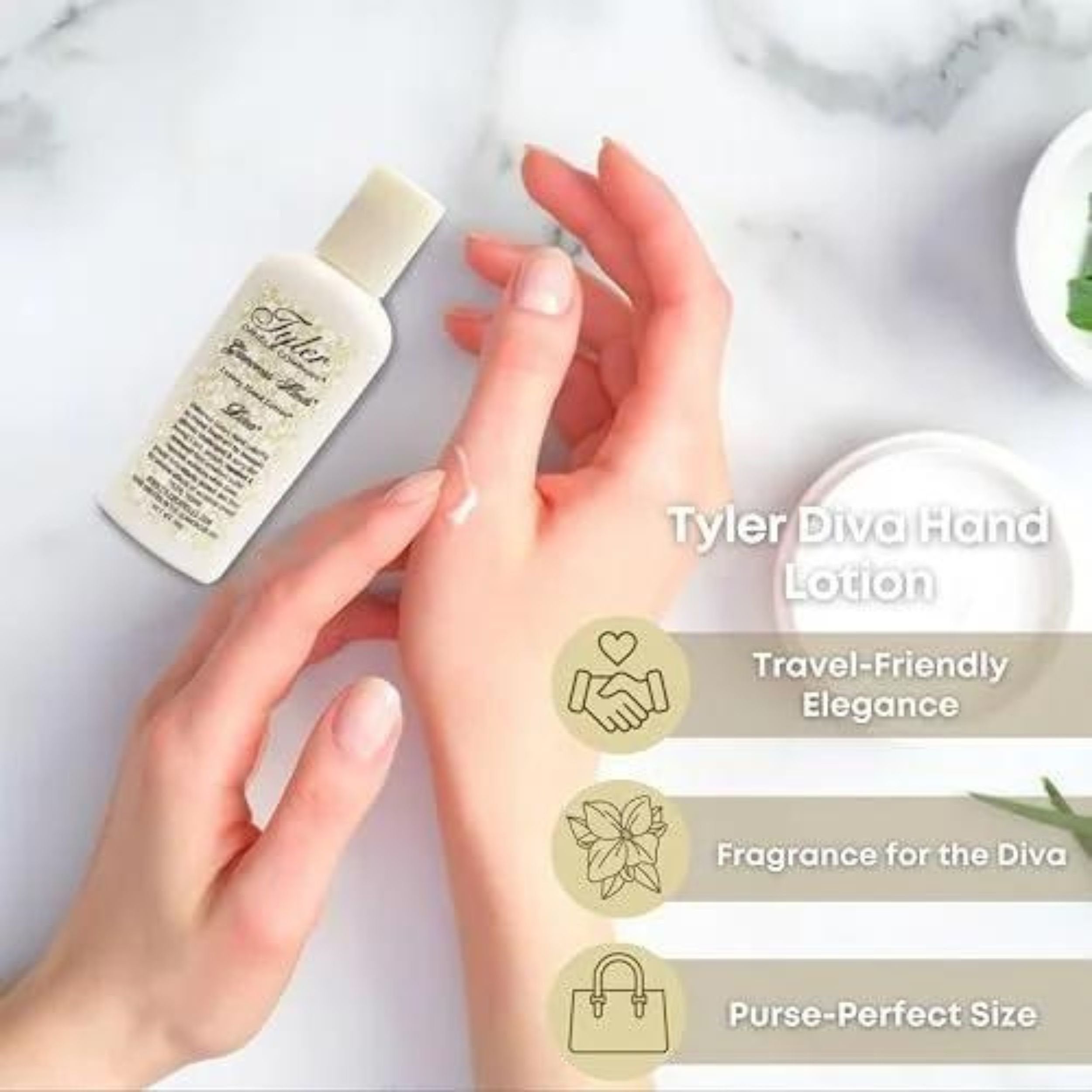 Tyler Diva Hand Lotion - Scented and Small Hand Lotion For Dry Hands with Moisture-Boosting Skin - 2 Oz Travel Size Luxury Hand Lotion and Multi-Purpose Key Chain