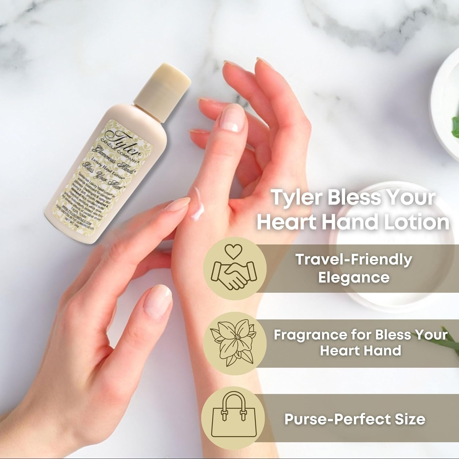 Tyler Candle Company Bless Your Heart Hand Lotion - 2 oz Travel Size Scented Hand Cream for Dry Hands with Keychain