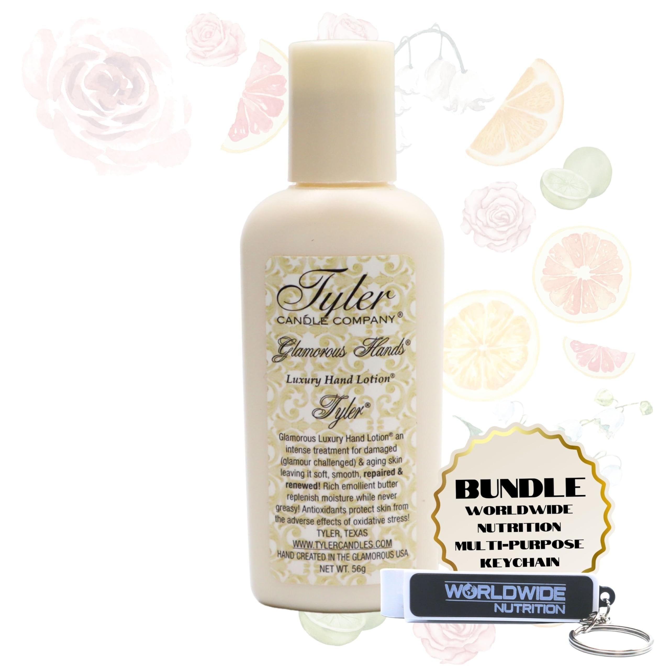 Tyler Hand Lotion - Tyler Scented and Small Hand Cream For Dry Hands with Moisture-Boosting Skin - 2 Oz Travel Size Luxury Hand Lotion and Multi-Purpose Key Chain