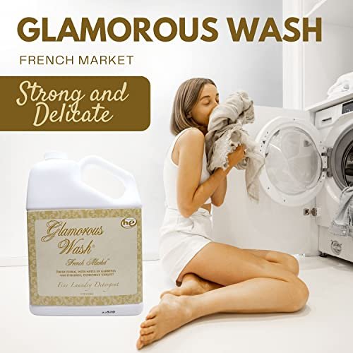 Tyler Candle Company Glamorous Wash French Market Scent Fine Laundry Liquid Detergent - Liquid Laundry Detergent for Clothing - Hand and Machine Washable - 3.78L (1Gal) Container with Bonus Key Chain