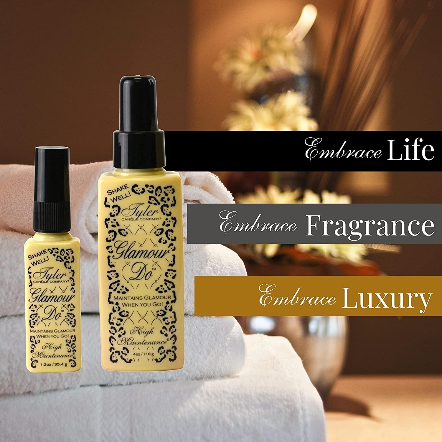 Tyler High Maintenance Glamour Do Air Freshener Spray - Odor Eliminator Toilet Spray for Poop and Bathroom Odors - Odor Eliminator for Strong Odor - 4 oz Bathroom Spray Bottle with Bonus Key Chain