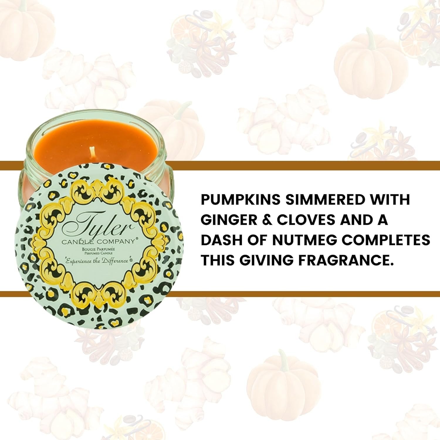 Tyler Candle Company Pumpkin Spice Scented Candle in a Glass Jar, 3.4 oz - Pack of 1 with Keychain