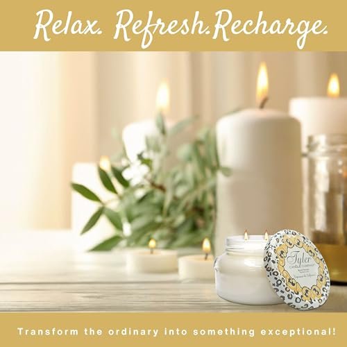 Tyler Candle Company Wishlist Candles - Luxuriously Fall Scented Candle with Essential Oils - 11 oz Extra Large White Candle and Multi-Purpose Key Chain