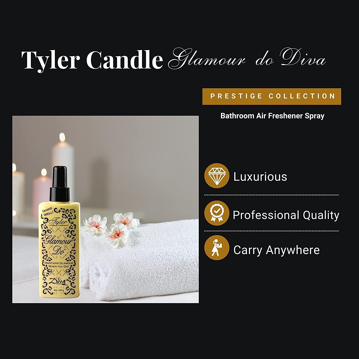 Tyler Diva Glamour Do Air Freshener Spray - Odor Eliminator Toilet Spray for Poop and Bathroom Odors - Odor Eliminator for Strong Odor - 8 oz Bathroom Spray Bottle with Bonus Key Chain